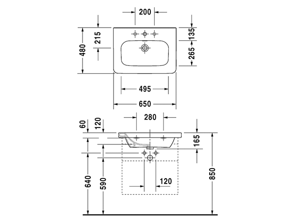 Duravit DuraStyle Møbelservant - 1 kranhull - 65x48 cm - Hvit -