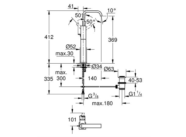 Servantbatteri Grohe Allure DN 15 XL-size - Krom -