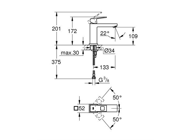 Servantbatteri Grohe Eurocube DN 15 M-size - Krom -