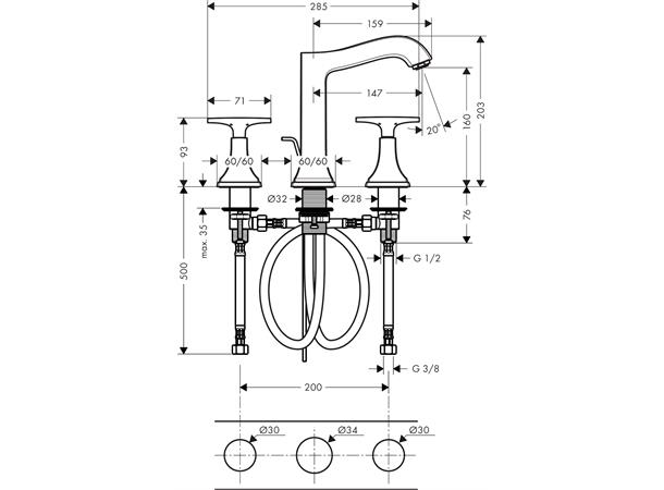 Servantbatteri Hansgrohe Metropol Classic 160 med oppløftventil - Krom -