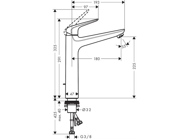 Servantbatteri Hansgrohe Novus 230 Med oppløftventil - Krom -