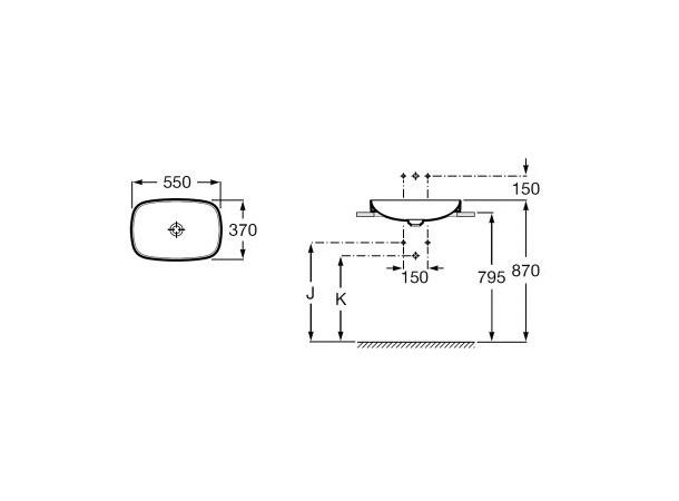 Delvis nedfel servant Roca Inspira Soft 55 x 37 cm - hvit