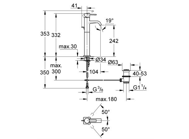 Servantbatteri Grohe Allure DN 15 XL-size - Krom -