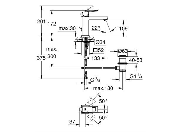 Servantbatteri Grohe Eurocube DN 15 M-size - Krom -