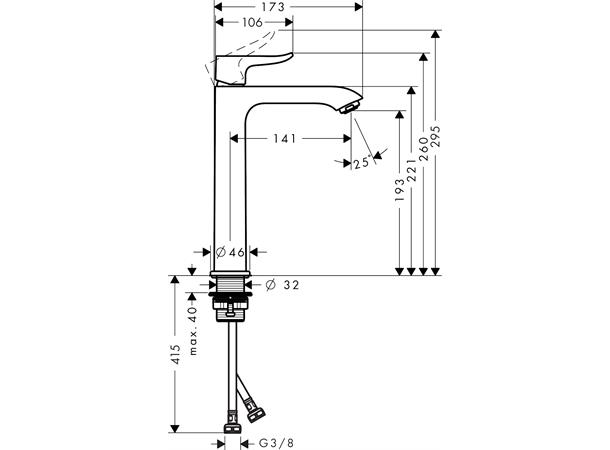 Servantbatteri Hansgrohe Metris 200 Uten bunnventil - Krom -