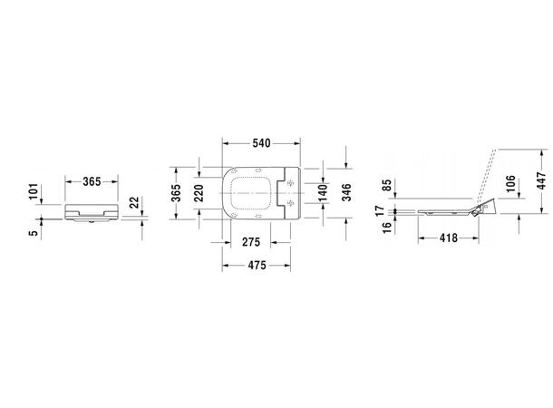 Toalettsete Soft-close Duravit SensoWash Slim med bidetfunksjon til Happy D.2