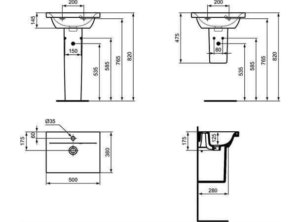 Vegghengt Servant Ideal Standard Connect Space 50 x 38 cm