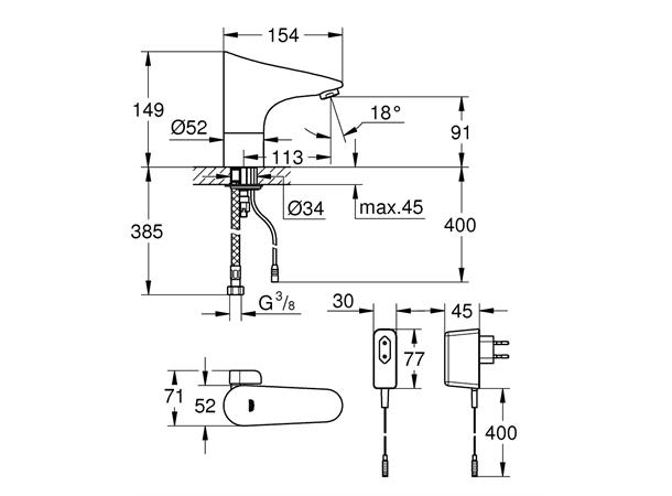 Elektronisk Servantbatteri Grohe Europlus E 1/2" med blander - Krom -