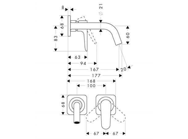 Servantbatteri Axor Citterio M Overheng 167mm - Krom -