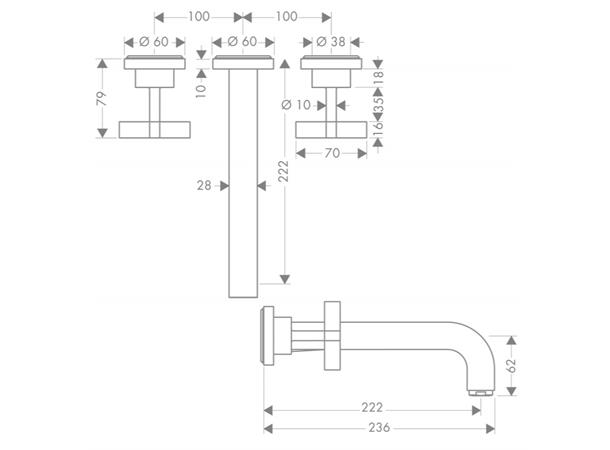 Servantbatteri Axor Citterio Overheng 222mm - Krom -