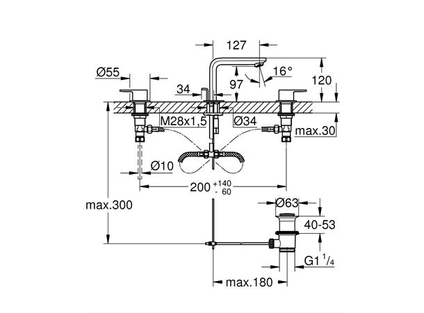 Servantbatteri Grohe Lineare DN 15 M-size - Krom -