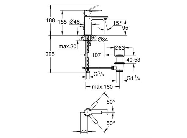 Servantbatteri Grohe Lineare DN 15 XS-size - Krom -