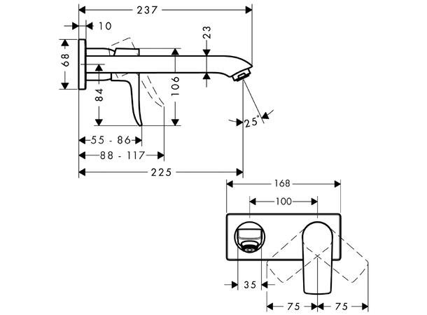 Servantbatteri Hansgrohe Metris Overheng 225mm - Krom -