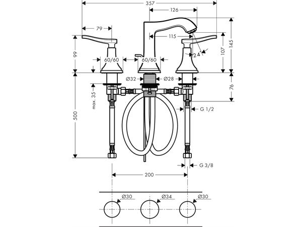 Servantbatteri Hansgrohe Metropol 110 Classic med oppløftventil - Krom -