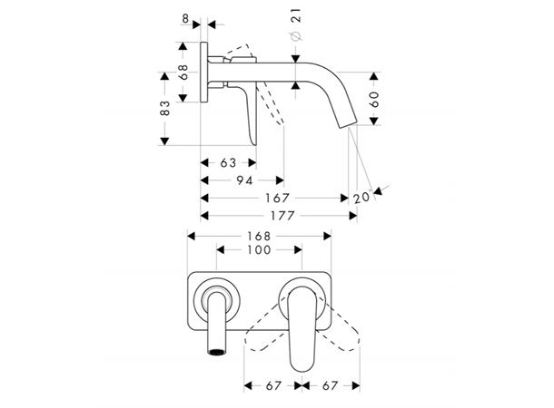 Servantbatteri Axor Citterio M Overheng 167mm - Krom -