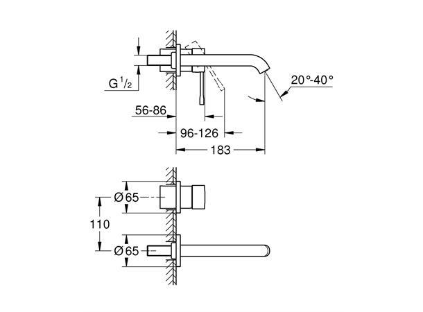 Servantbatteri Grohe Essence New krom M-size Overheng 183mm - Krom -