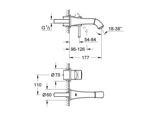 Servantbatteri Grohe Grandera krom S-size Overheng 177mm - Krom -