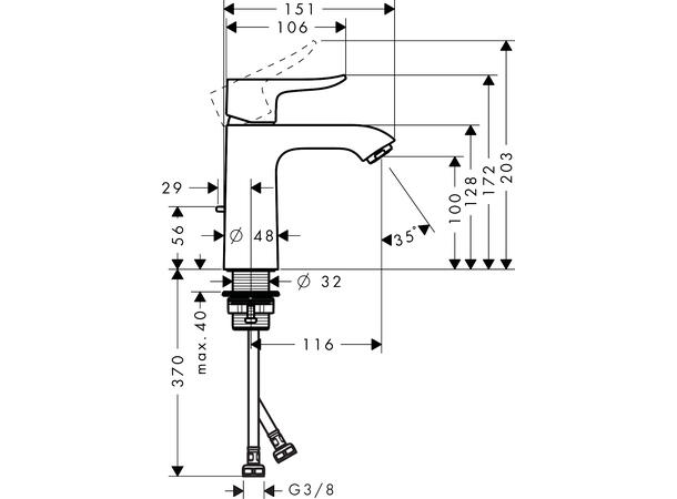 Servantbatteri Hansgrohe Metris 110 Med oppløftventil - Krom -