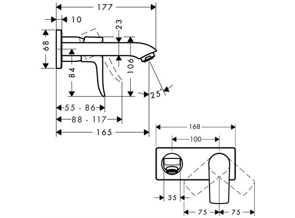 Servantbatteri Hansgrohe Metris LowFlow Overheng 165mm - Krom -