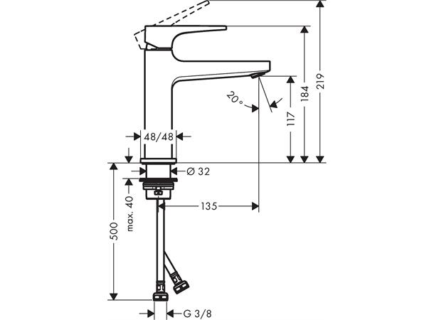 Servantbatteri Hansgrohe Metropol 110 EcoSmart push-open bunnventil - Krom -