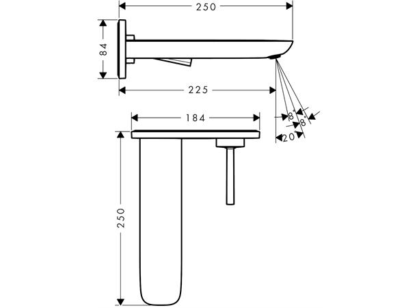 Servantbatteri Hansgrohe PuraVida Overheng 225mm - Hvit/krom  -