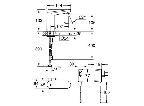 Elektronisk Servantbatteri Grohe Eurosmart Cosmopolitan E 1/2" Krom