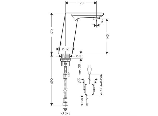 Elektronisk Servantbatteri Hansgrohe Metris S med temperaturregulering Krom