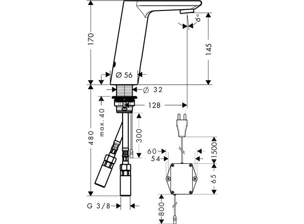 Elektronisk Servantbatteri Hansgrohe Metris S med temperaturregulering Krom