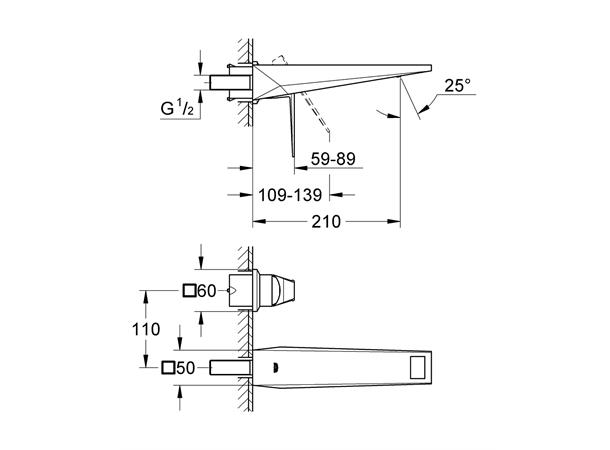 Servantbatteri Grohe Allure Brilliant M-size Overheng 210mm - Krom -