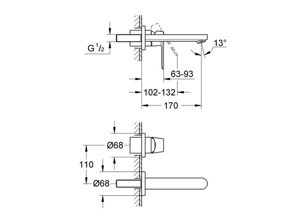 Servantbatteri Grohe Eurosmart Cosmopolitan Overheng 170mm - Krom -