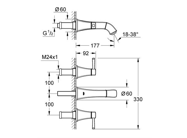 Servantbatteri Grohe Grandera 1/2'' S-size - Krom/gull -