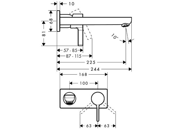 Servantbatteri Hansgrohe Metris S Overheng 225mm - Krom -