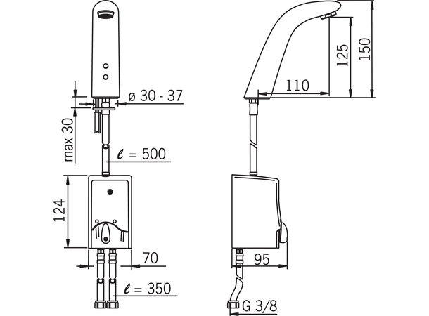 Servantbatteri berøringsfritt Oras La Cucina Alessi 6V - Krom -