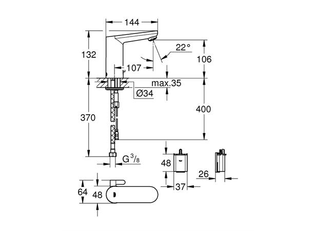 Elektronisk Servantbatteri Grohe Eurosmart Cosmopolitan E 1/2" Krom