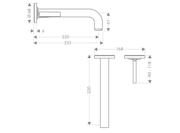 Servantbatteri Axor Citterio Overheng 220mm - Krom -