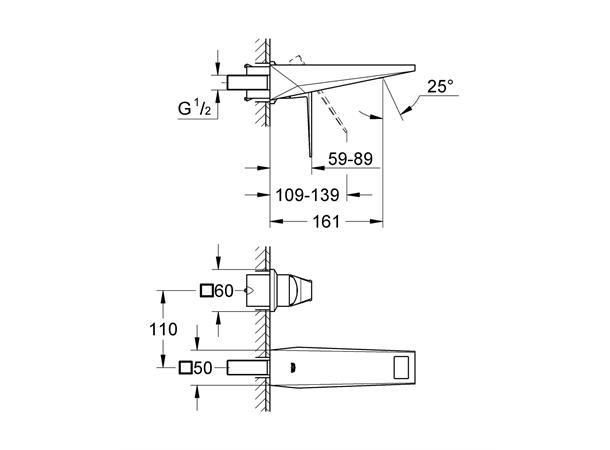 Servantbatteri Grohe Allure Brilliant S-size Overheng 161mm - Krom -