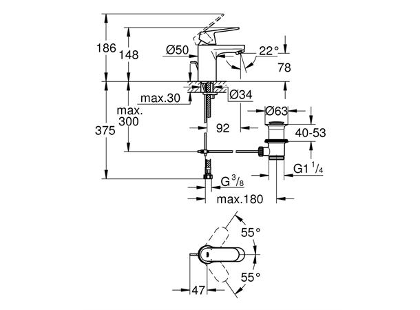 Servantbatteri Grohe Eurosmart Cosmopolitan S-size - Krom -