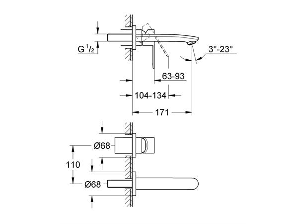 Servantbatteri Grohe Eurostyle Cosmopolitan Overheng 171mm - Krom -