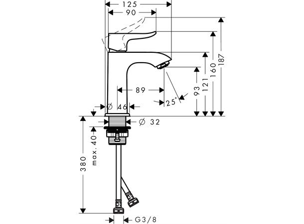 Servantbatteri Hansgrohe Metris 100 Uten bunnventil - Krom -