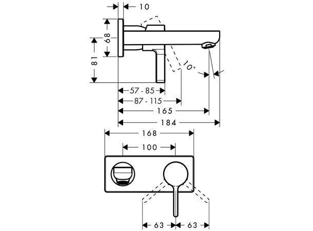 Servantbatteri Hansgrohe Metris S Overheng 165mm - Krom -