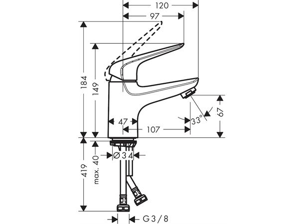 Servantbatteri Hansgrohe Novus 70 Uten bunnventil - Krom -