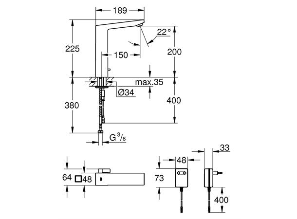 Elektronisk Servantbatteri Grohe Eurocube E 1/2"  med blander - Krom -