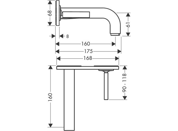 Servantbatteri Axor Citterio Overheng 160mm - Krom -