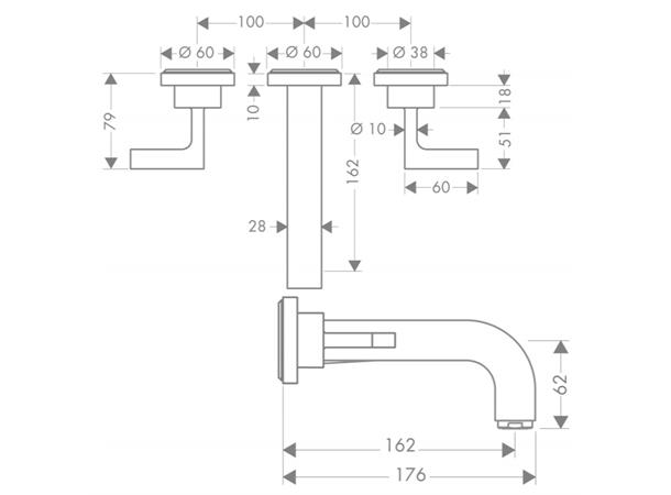 Servantbatteri Axor Citterio Overheng 162mm - Krom -