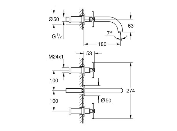 Servantbatteri Grohe Atrio Overheng 180mm - Krom -