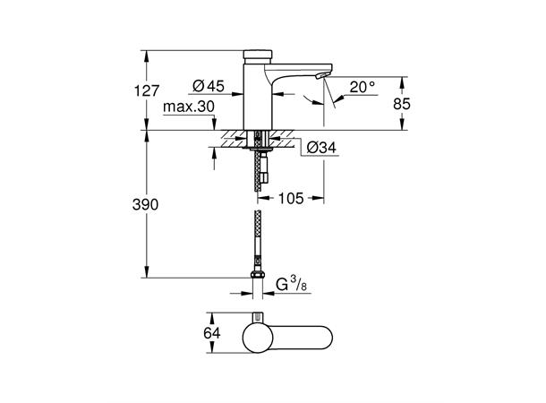 Servantbatteri Grohe Eurosmart COSMOPOLITAN T Selvlukkende - Krom -