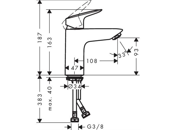 Servantbatteri Hansgrohe Logis 100 Uten bunnventil - Krom -