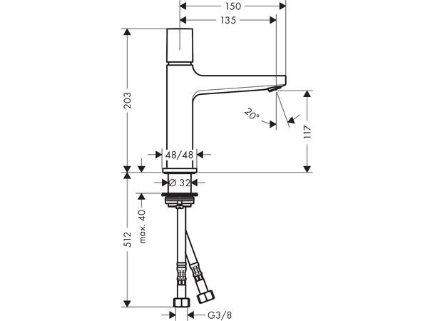 Servantbatteri Hansgrohe Metropol 110 Select med push-open bunnventil Krom