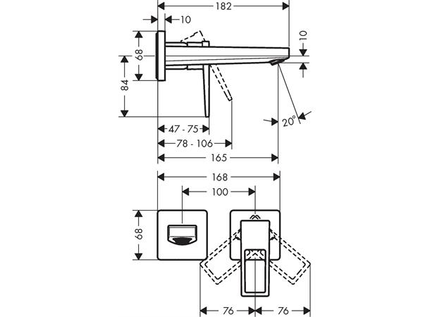 Servantbatteri Hansgrohe Metropol Overheng 165mm - Krom -