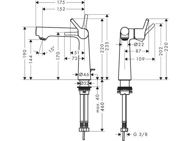 Servantbatteri Hansgrohe Talis S 140 Med oppløftventil - Krom -